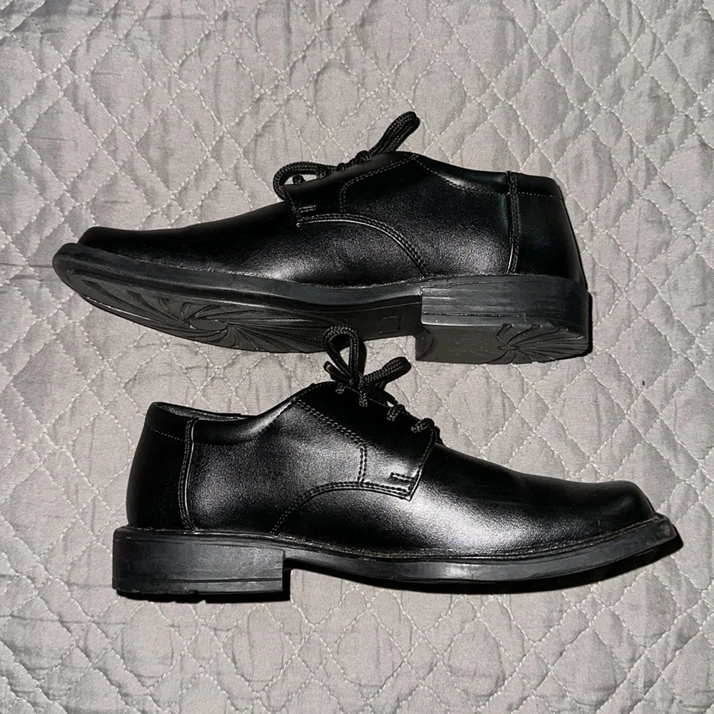 F & T KID BOY YOUTH BLACK FORMAL WEDDING DRESS SHOES - WEDDING SHOES
